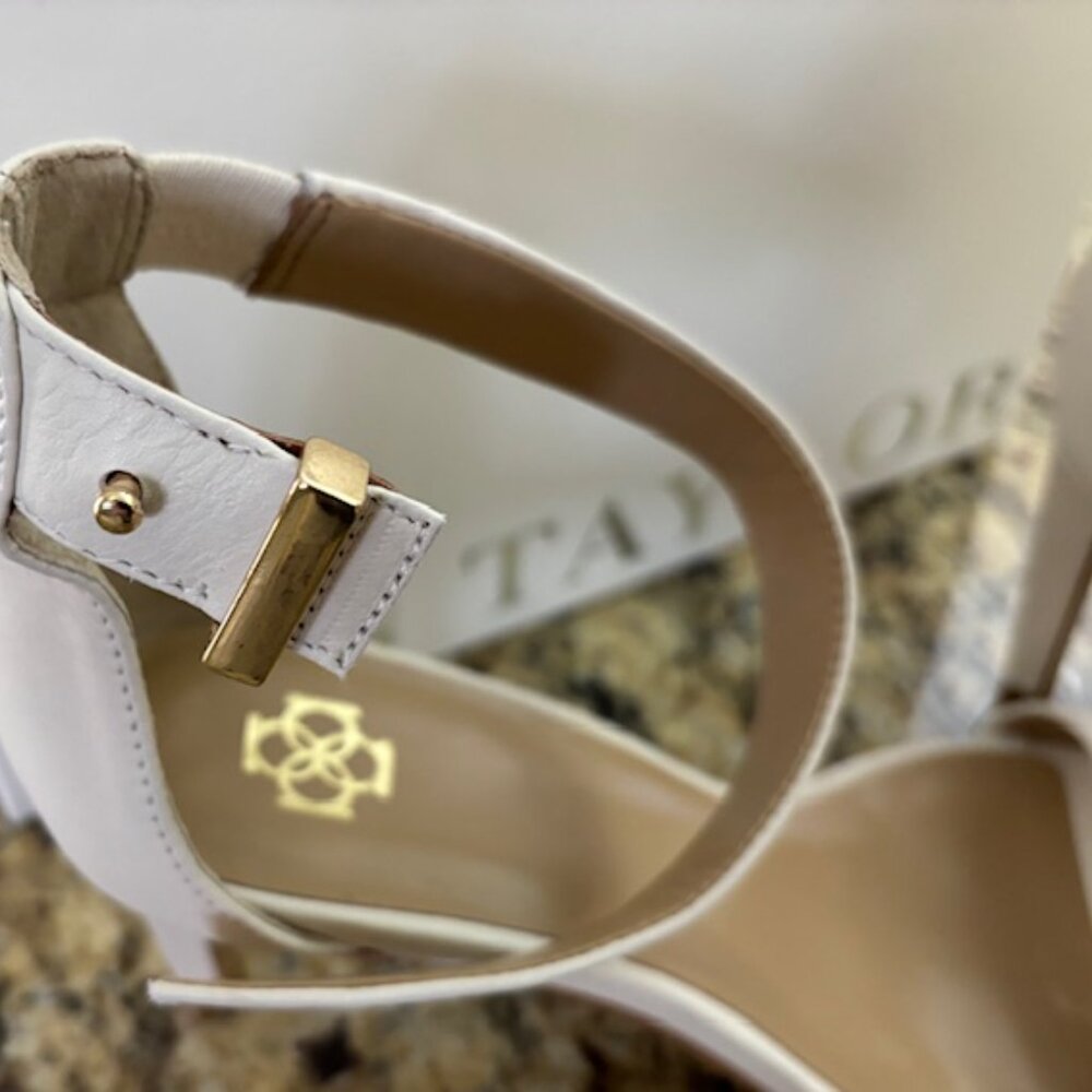 New Ann Taylor Alaina Leather Ankle Strap Sandle 7.5 Cream - Picture 6 of 7